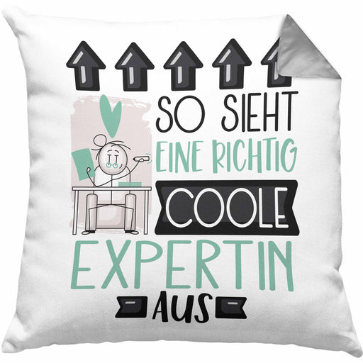 Expertin Geschenk Kissen mit Füllung 40x40 Lustig Geschenkidee für Expertin Geburtstag So Sieht Eine Richtig Coole Expertin Aus Frauen Spruch (Grau) Grau Trendation