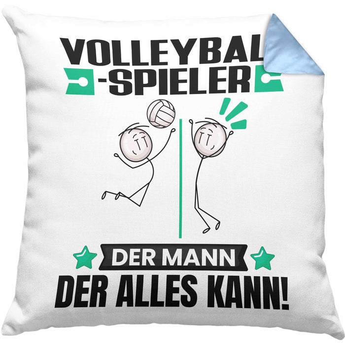 Volleyballspieler Kissen mit Füllung 40x40 Geschenk für Volleyballspieler Der Mann Der Alles Kann Geschenkidee zum Geburtstag (Grau) Blau Trendation
