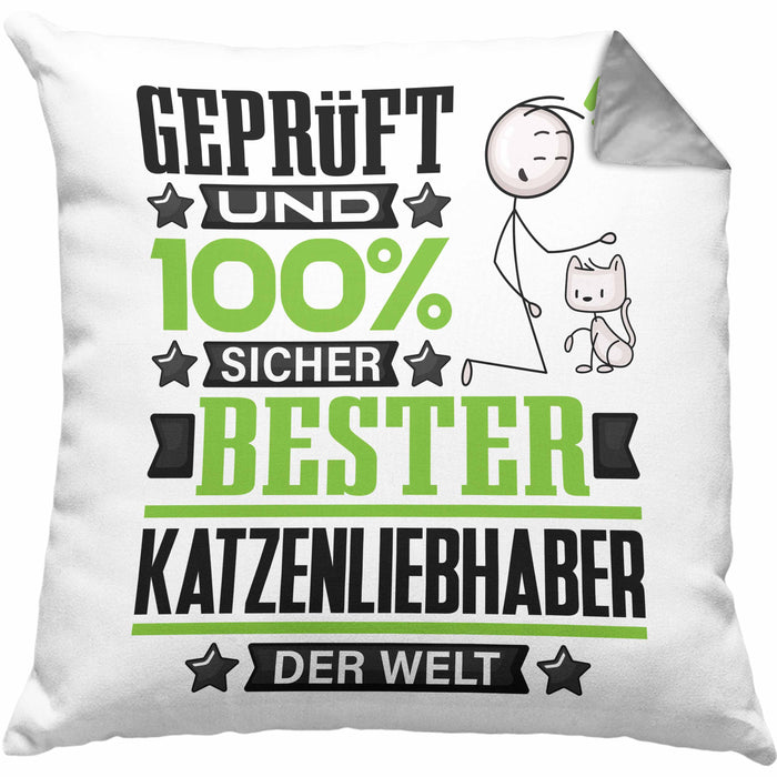 Katzenliebhaber Geschenk Lustiger Spruch für Katzenliebhaber Geschenkidee Bester Katzenliebhaber Der WeltKissen mit Füllung 40x40 (Grau) Grau Trendation