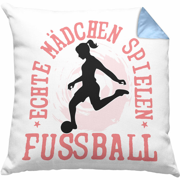 Mädchen Fußball Kissen mit Füllung 40x40 Geschenk Echte Mädchen Spielen Fußball Frauen-Fussball (Grau) Blau Trendation