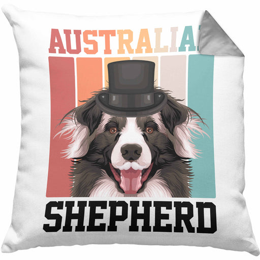 Australian Shepherd Besitzer Kissen mit Füllung 40x40 Geschenk Lustiger Spruch Geschenkidee Retro Vinatge Australian Shepherd (Grau) Grau Trendation
