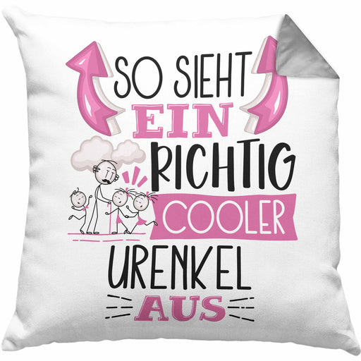 Urenkel Kissen mit Füllung 40x40 Geschenk So Sieht Ein RIchtig Cooler Urenkel Aus Geschenkidee Lustiger Spruch Geburtstag (Grau) Grau Trendation