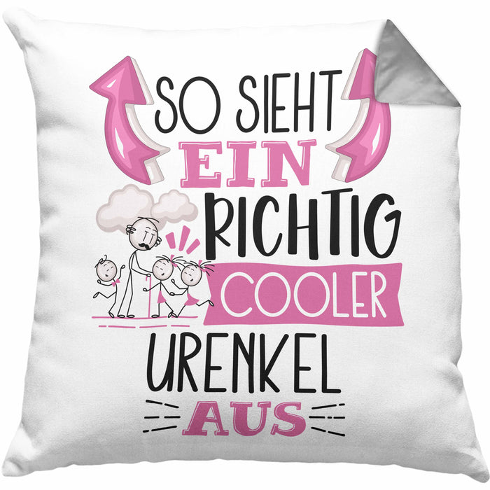 Urenkel Kissen mit Füllung 40x40 Geschenk So Sieht Ein RIchtig Cooler Urenkel Aus Geschenkidee Lustiger Spruch Geburtstag (Grau) Grau Trendation