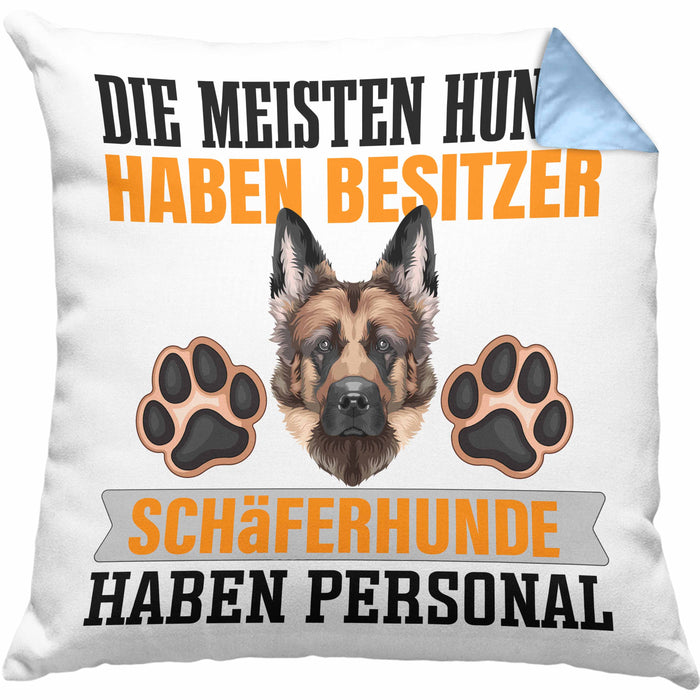 Schäferhund Besitzer Kissen mit Füllung 40x40 Geschenk Lustiger Spruch Geschenkidee Besitzerin Schäferhund Haben Personal (Grau) Blau Trendation