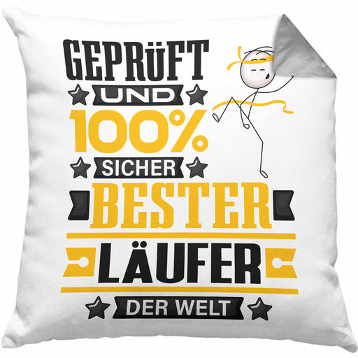 Läufer Geschenk Lustiger Spruch für Läufer Geschenkidee Bester Läufer Der WeltKissen mit Füllung 40x40 (Grau) Grau Trendation