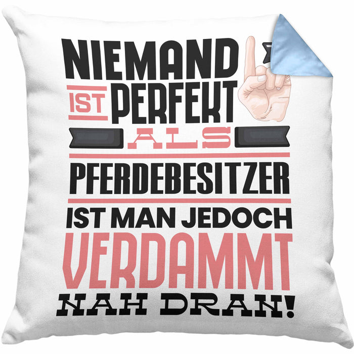 Pferdebesitzer Geschenk Kissen mit Füllung 40x40 Lustige Geschenkidee für Pferdebesitzer Geburtstag Niemand Ist Perfekt Aber Als Pferdebesitzer Ist Man Nah Dran (Grau) Blau Trendation