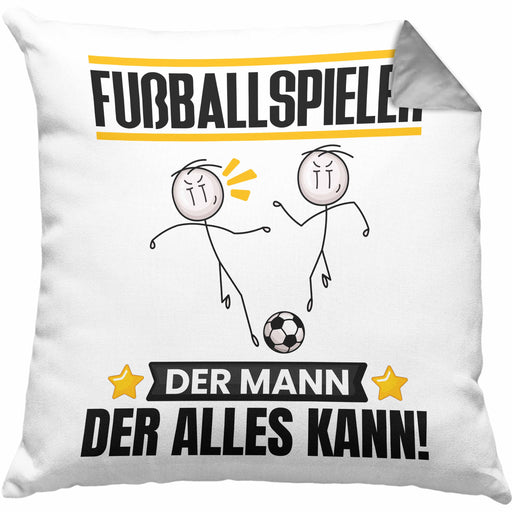 Fußballspieler Kissen mit Füllung 40x40 Geschenk für Fußballspieler Der Mann Der Alles Kann Geschenkidee zum Geburtstag (Grau) Grau Trendation