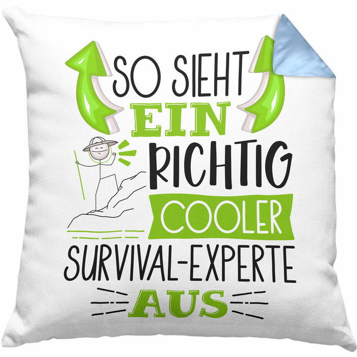 So Sieht Ein Richtig Cooler Survival-Experte Aus Kissen mit Füllung 40x40 Geschenk für Survival-Experte Geburtstag Geschenkdiee (Grau) Blau Trendation