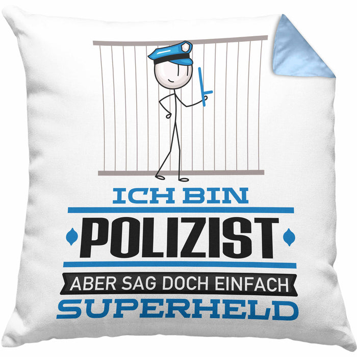 Polizist Geschenk Kissen mit Füllung 40x40 Ich Bin Polizist Aber Sag Doch Einfach Superheld Lustige Geschenkdiee für Polizist (Grau) Blau Trendation