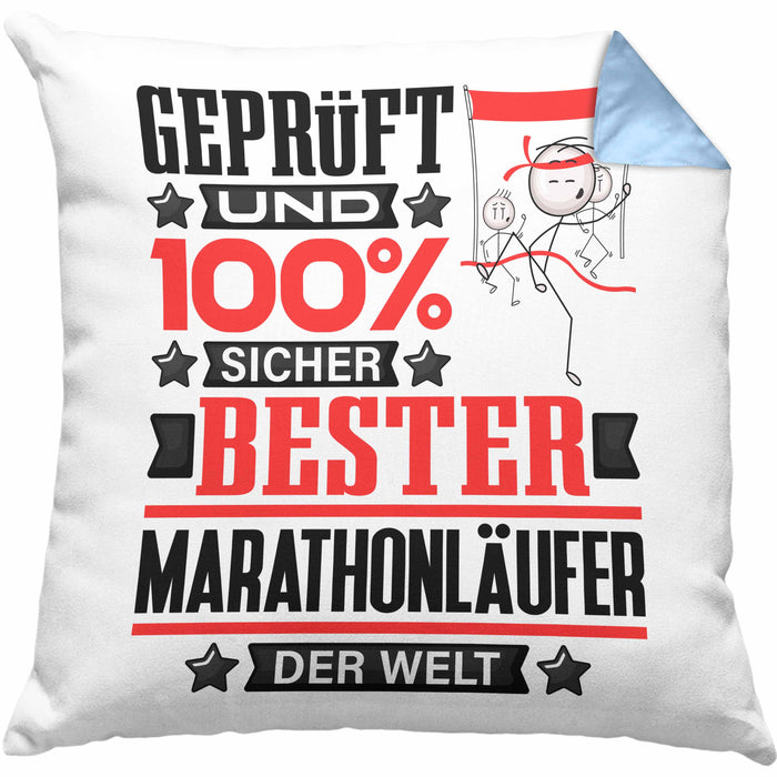 Marathonläufer Geschenk Lustiger Spruch für Marathonläufer Geschenkidee Bester Marathonläufer Der WeltKissen mit Füllung 40x40 (Grau) Blau Trendation