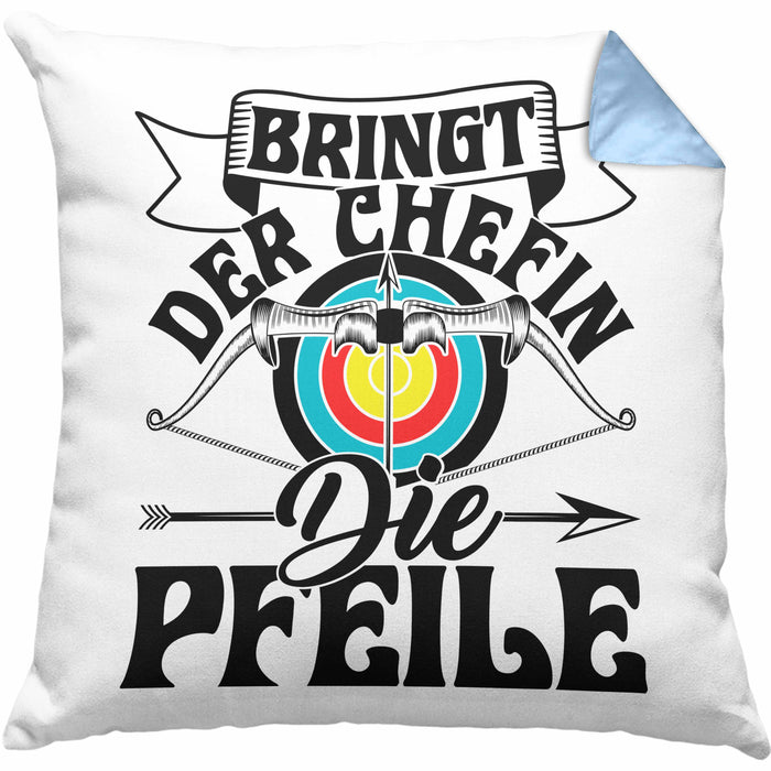 Bogenschützin Kissen mit Füllung 40x40 Geschenk Frauen Bogenschießen Geschenkidee Pfeil und Bogen (Grau) Blau Trendation