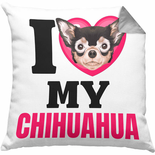 Chihuahua Besitzerin Kissen mit Füllung 40x40 Geschenk Lustiger Spruch Geschenkidee I Love My Chihuahua (Grau) Grau Trendation