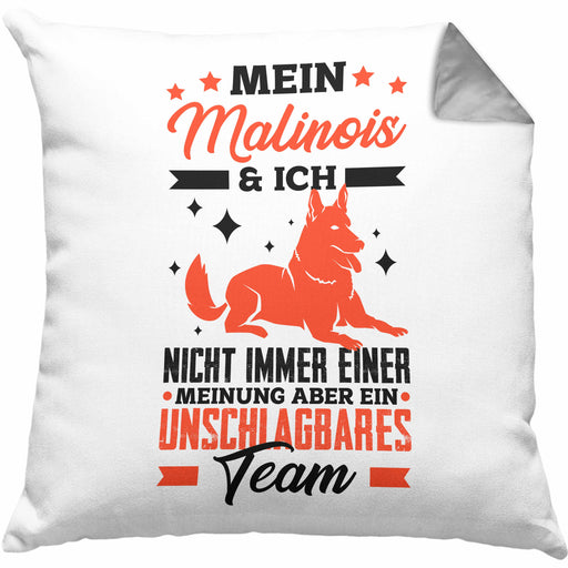 Malinois Kissen mit Füllung 40x40 Geschenk Hundebesitzer Unschlagbares Team (Grau) Grau Trendation