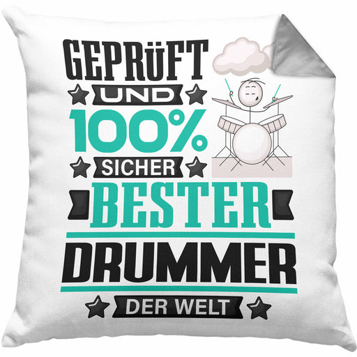 Drummer Geschenk Lustiger Spruch für Drummer Geschenkidee Bester Drummer Der WeltKissen mit Füllung 40x40 (Grau) Grau Trendation
