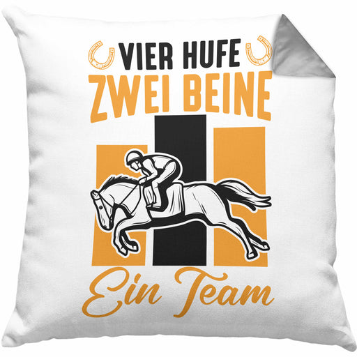 Reiterin Pferd Kissen mit Füllung 40x40 Geschenk Team Vier Hufe Zwei Beine Ein Team Pferde-Liebhaberin Geschenk (Grau) Grau Trendation