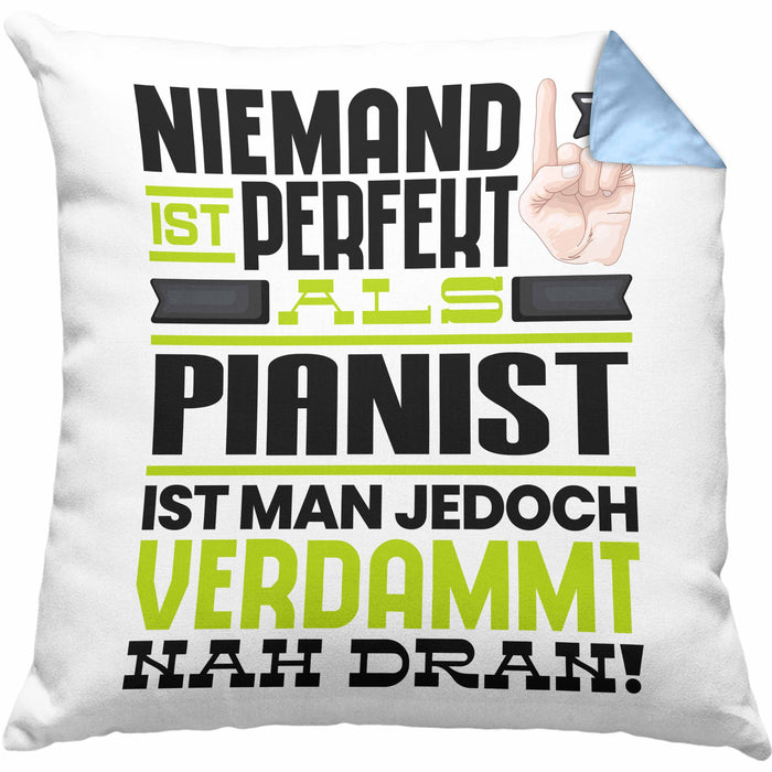 Pianist Geschenk Kissen mit Füllung 40x40 Lustige Geschenkidee für Pianist Geburtstag Niemand Ist Perfekt Aber Als Pianist Ist Man Nah Dran (Grau) Blau Trendation
