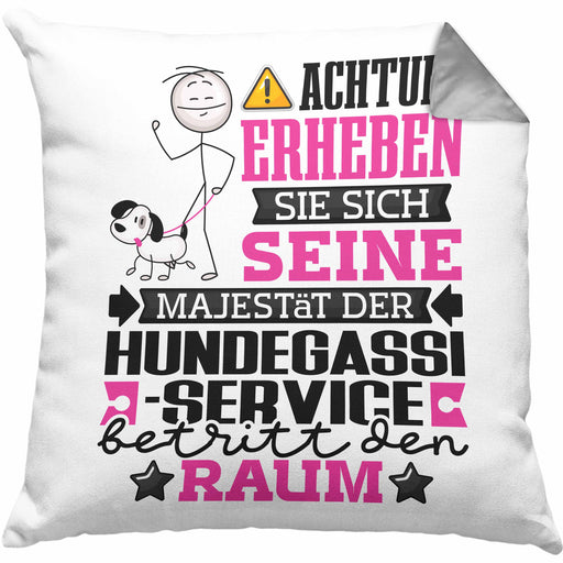 Hundegassi-Service Geschenk Kissen mit Füllung 40x40 Lustiger Spruch Erheben Sie Sich Der Hundegassi-Service Betritt den Raum (Grau) Grau Trendation