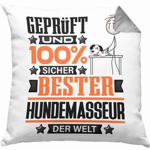 Hundemasseur Geschenk Lustiger Spruch für Hundemasseur Geschenkidee Bester Hundemasseur Der WeltKissen mit Füllung 40x40 (Grau) Grau Trendation