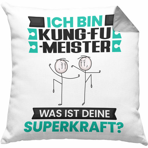Kung-Fu-Meister Kissen mit Füllung 40x40 Geschenk für Kung-Fu-Meister Geburtstag Lustiger Spruch Was Ist Deine Superkraft (Grau) Grau Trendation