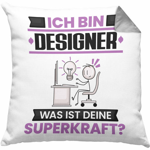 Designer Kissen mit Füllung 40x40 Geschenk für Designer Geburtstag Lustiger Spruch Was Ist Deine Superkraft (Grau) Grau Trendation
