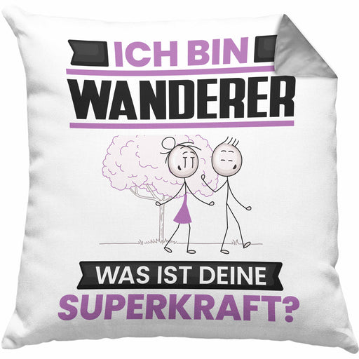 Wandern Kissen mit Füllung 40x40 Geschenk für Wandern Geburtstag Lustiger Spruch Was Ist Deine Superkraft (Grau) Grau Trendation