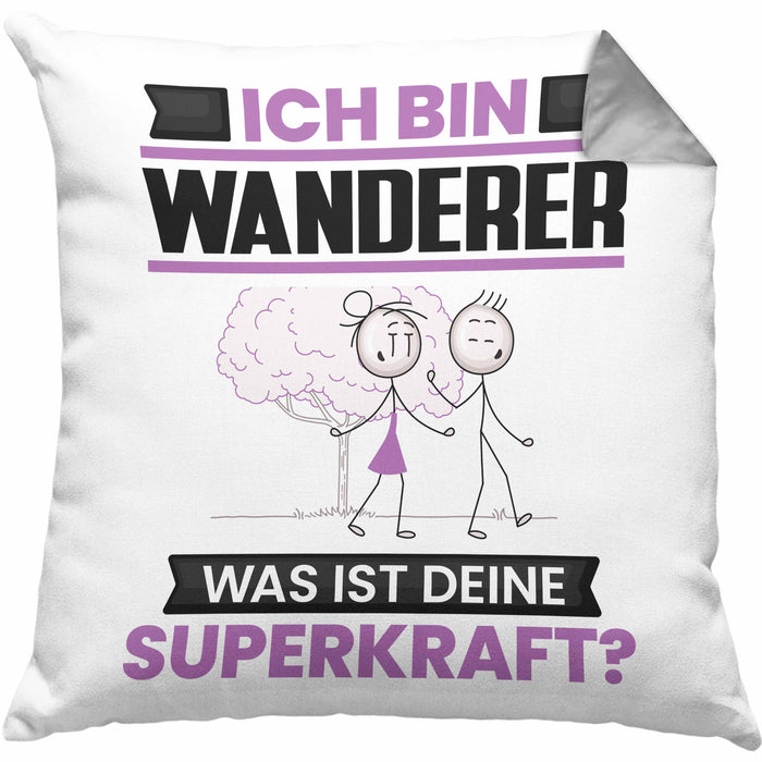 Wandern Kissen mit Füllung 40x40 Geschenk für Wandern Geburtstag Lustiger Spruch Was Ist Deine Superkraft (Grau) Grau Trendation