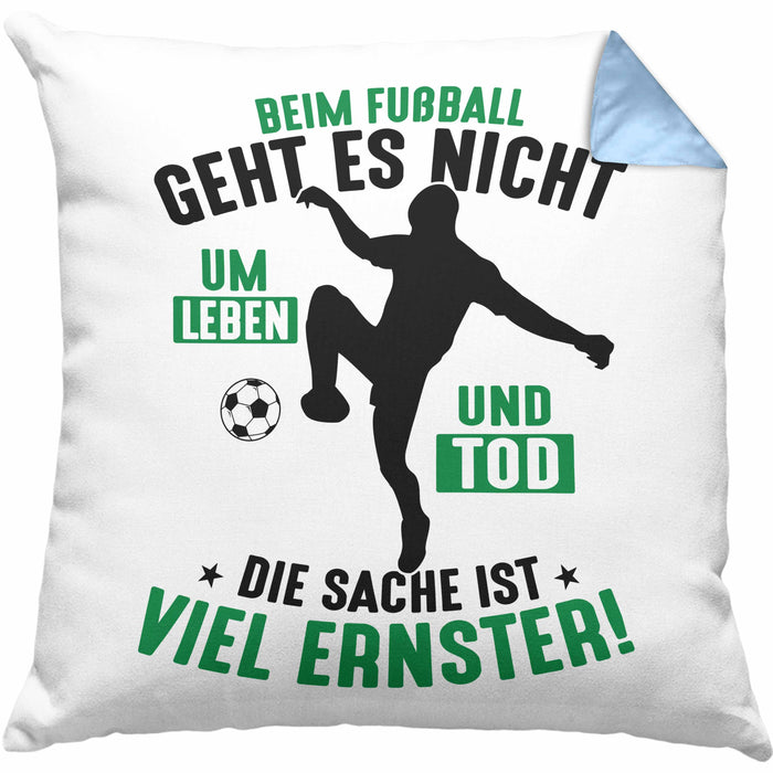 Fussballer Kissen mit Füllung 40x40 Geschenk Fussballspieler Geschenkidee Es Geht Nicht Um Leben Oder Tod (Grau) Blau Trendation