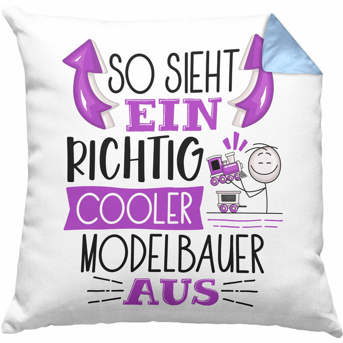 Modelbauer Kissen mit Füllung 40x40 So Sieht Ein Richtig Cooler Modelbauer Aus Geschenk Lustiger Spruch Geschenkidee (Grau) Blau Trendation