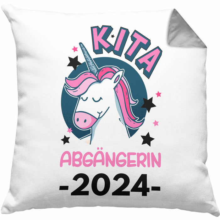 Kita Abgängerin 2024 Schulstart Kissen mit Füllung 40x40 Geschenk Mädchen Einschulung Schulanfang Erster Schultag Idee (Grau) Grau Trendation