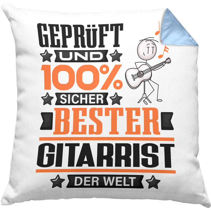 Gitarrist Geschenk Lustiger Spruch für Gitarrist Geschenkidee Bester Gitarrist Der WeltKissen mit Füllung 40x40 (Grau) Blau Trendation