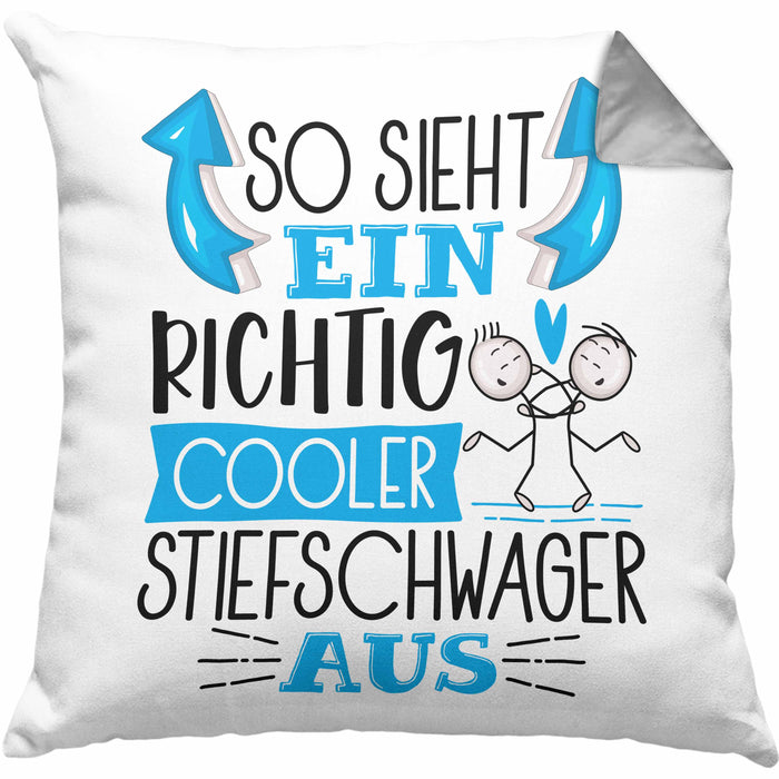 So Sieht Ein Richtig Cooler Stiefschwager Aus Geschenk Kissen mit Füllung 40x40 Lustiger Spruch Geschenkidee (Grau) Grau Trendation
