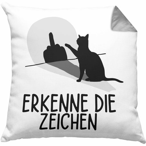 Erkenne Die Zeichen Kissen mit Füllung 40x40 Geschenk Kissen mit Füllung 40x40 Mittelfing** Geschenkidee Sarkasmus Spruch (Grau) Grau Trendation