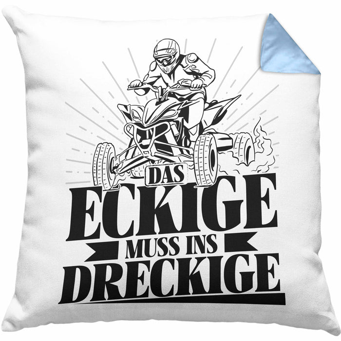 Quad Fahrer Kissen mit Füllung 40x40 Geschenk Das Eckige Muss Ins Dreckige (Grau) Blau Trendation