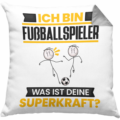 Fußballspieler Kissen mit Füllung 40x40 Geschenk für Fußballspieler Geburtstag Lustiger Spruch Was Ist Deine Superkraft (Grau) Grau Trendation