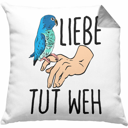 Lustige Wellensittich-Kissen mit Füllung 40x40 Geschenk für Wellensittich-Besitzer Liebe Tut Weh (Grau) Grau Trendation