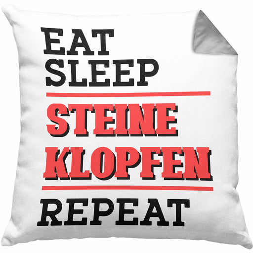 Steinmetz Kissen mit Füllung 40x40 Geschenk Spruch Geschenkidee Eat Sleep Steine Klopfen Repeat (Grau) Grau Trendation