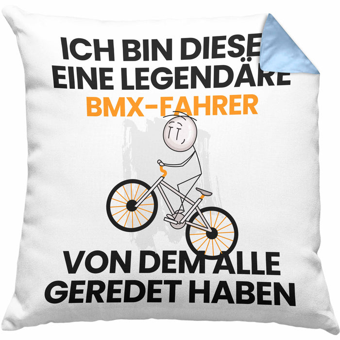 BMX-Fahrer Geschenk Kissen mit Füllung 40x40 Lustige Geschenkidee Geburtstag für BMX-Fahrer Ich Bin Dieser Legendäre BMX-Fahrer Von Dem Alle Geredet Haben (Grau) Blau Trendation