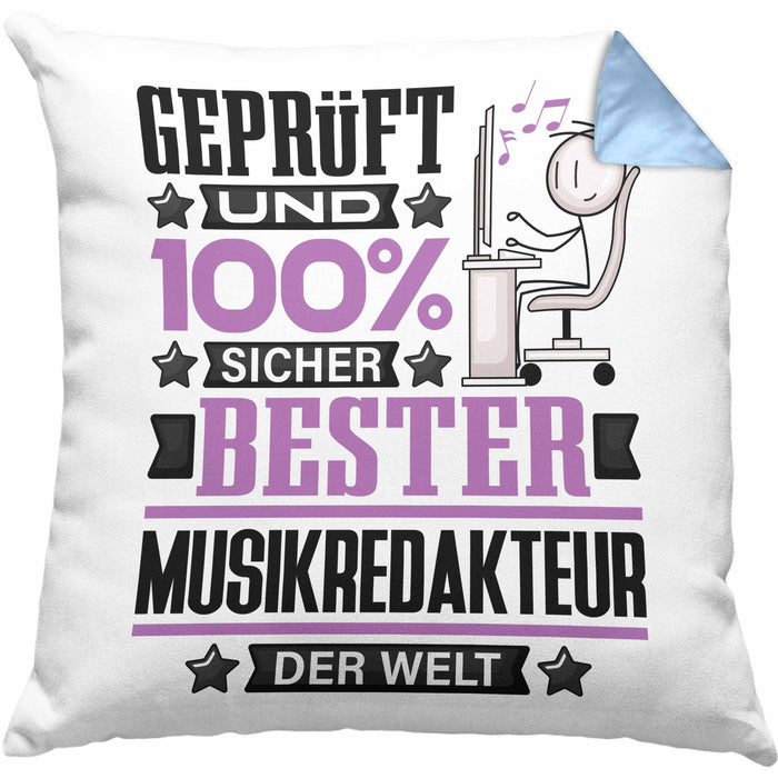 Musikredakteur Geschenk Lustiger Spruch für Musikredakteur Geschenkidee Bester Musikredakteur Der WeltKissen mit Füllung 40x40 (Grau) Blau Trendation