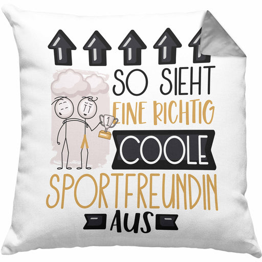 Sportfreundin Geschenk Kissen mit Füllung 40x40 Lustig Geschenkidee für Sportfreundin Geburtstag So Sieht Eine Richtig Coole Sportfreundin Aus Frauen Spruch (Grau) Grau Trendation