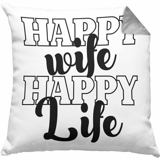 Lustige Kissen mit Füllung 40x40 Geschenk für Ehemann Spruch Happy Wife Happy Life Ehemann Geschenkidee (Grau) Grau Trendation