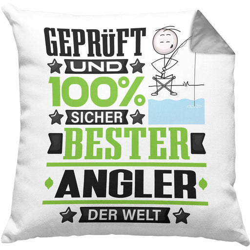 Angler Geschenk Lustiger Spruch für Angler Geschenkidee Bester Angler Der WeltKissen mit Füllung 40x40 (Grau) Grau Trendation