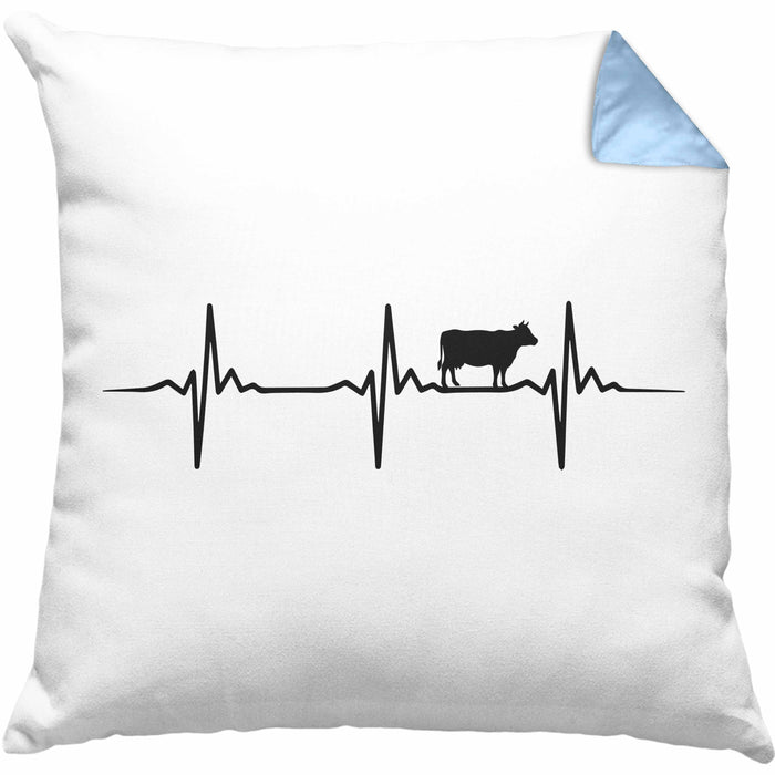 Kuh Herzschlag Bauer Rind Bauernhof Landwirt Geschenk Kissen mit Füllung 40x40 (Grau) Blau Trendation