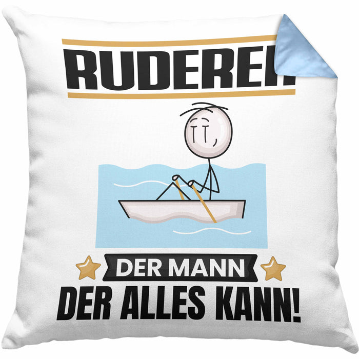 Ruderer Kissen mit Füllung 40x40 Geschenk für Ruderer Der Mann Der Alles Kann Geschenkidee zum Geburtstag (Grau) Blau Trendation