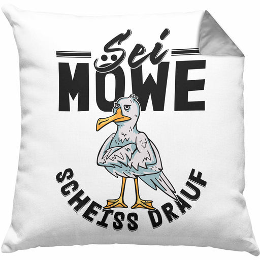 Sei Möwe Sch** Drauf Kissen mit Füllung 40x40 Geschenk Norddeutschland Sylt Norderney Urlaub Spruch Geschenkidee (Grau) Grau Trendation