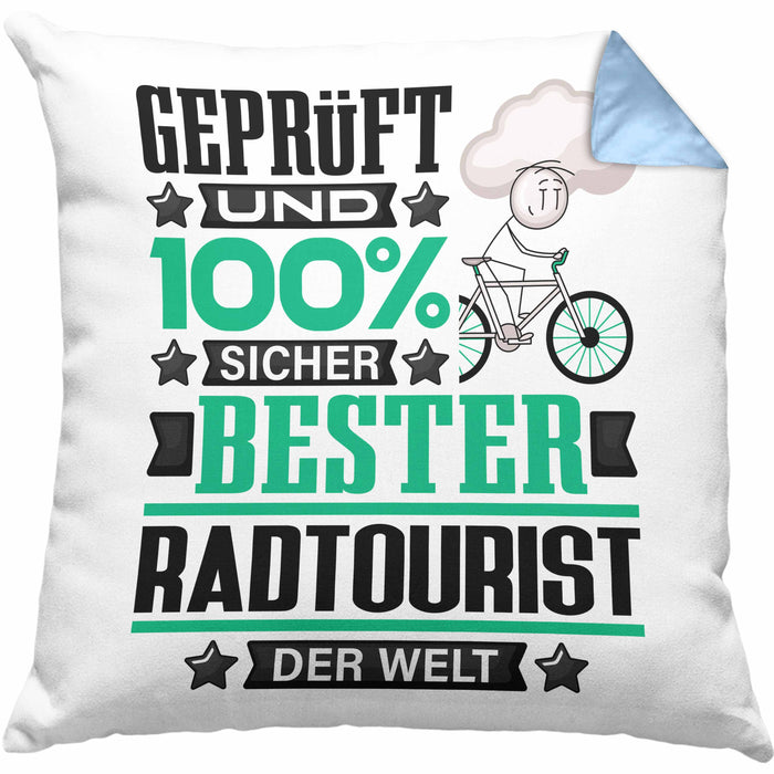 Radtourist Geschenk Lustiger Spruch für Radtourist Geschenkidee Bester Radtourist Der WeltKissen mit Füllung 40x40 (Grau) Blau Trendation