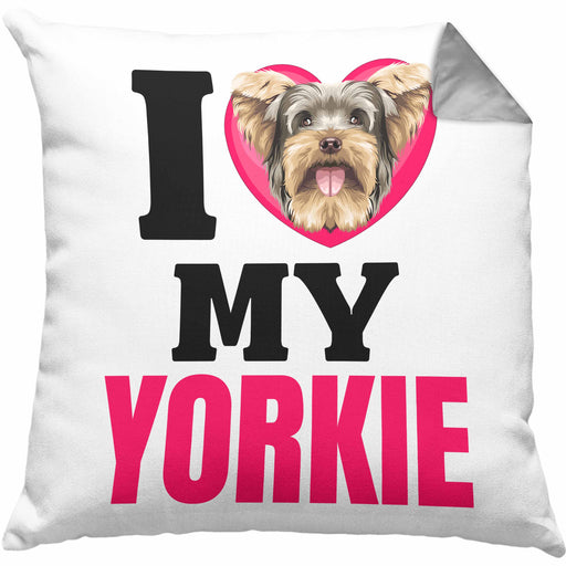 Yorkie Besitzerin Kissen mit Füllung 40x40 Geschenk Lustiger Spruch Geschenkidee I Love My Yorkie (Grau) Grau Trendation