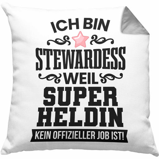 Stewardess Kissen mit Füllung 40x40 Geschenk für Stewardessin Lustiger Spruch (Grau) Grau Trendation