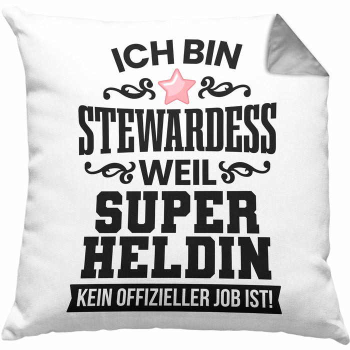 Stewardess Kissen mit Füllung 40x40 Geschenk für Stewardessin Lustiger Spruch (Grau) Grau Trendation