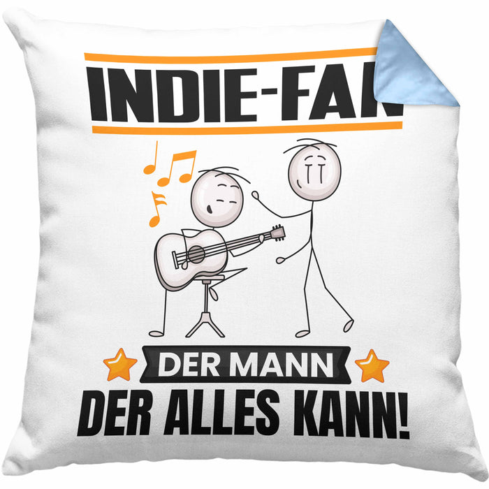Indie-Fan Kissen mit Füllung 40x40 Geschenk für Indie-Fan Der Mann Der Alles Kann Geschenkidee zum Geburtstag (Grau) Blau Trendation