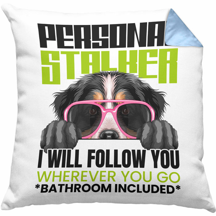 Berner Sennen Besitzerin Kissen mit Füllung 40x40 Geschenk Lustiger Spruch Geschenkidee Personal Stalker (Grau) Blau Trendation